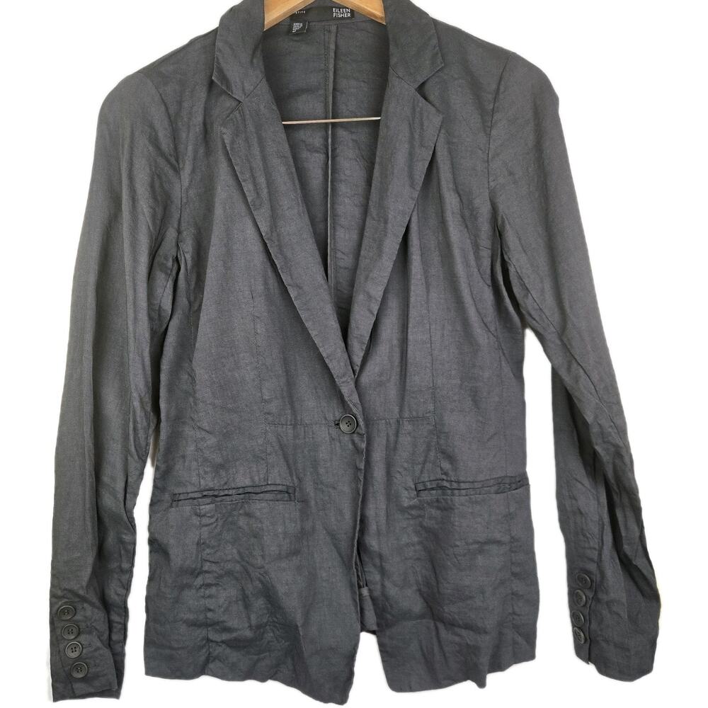 EILEEN FISHER Women Size 4 Petite Linen Blend Blazer Capsule Minimalist